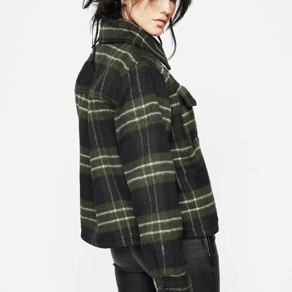 Disturbia Logan Collared Pocket Check Shacket - Green & Black - Picture 4 of 8